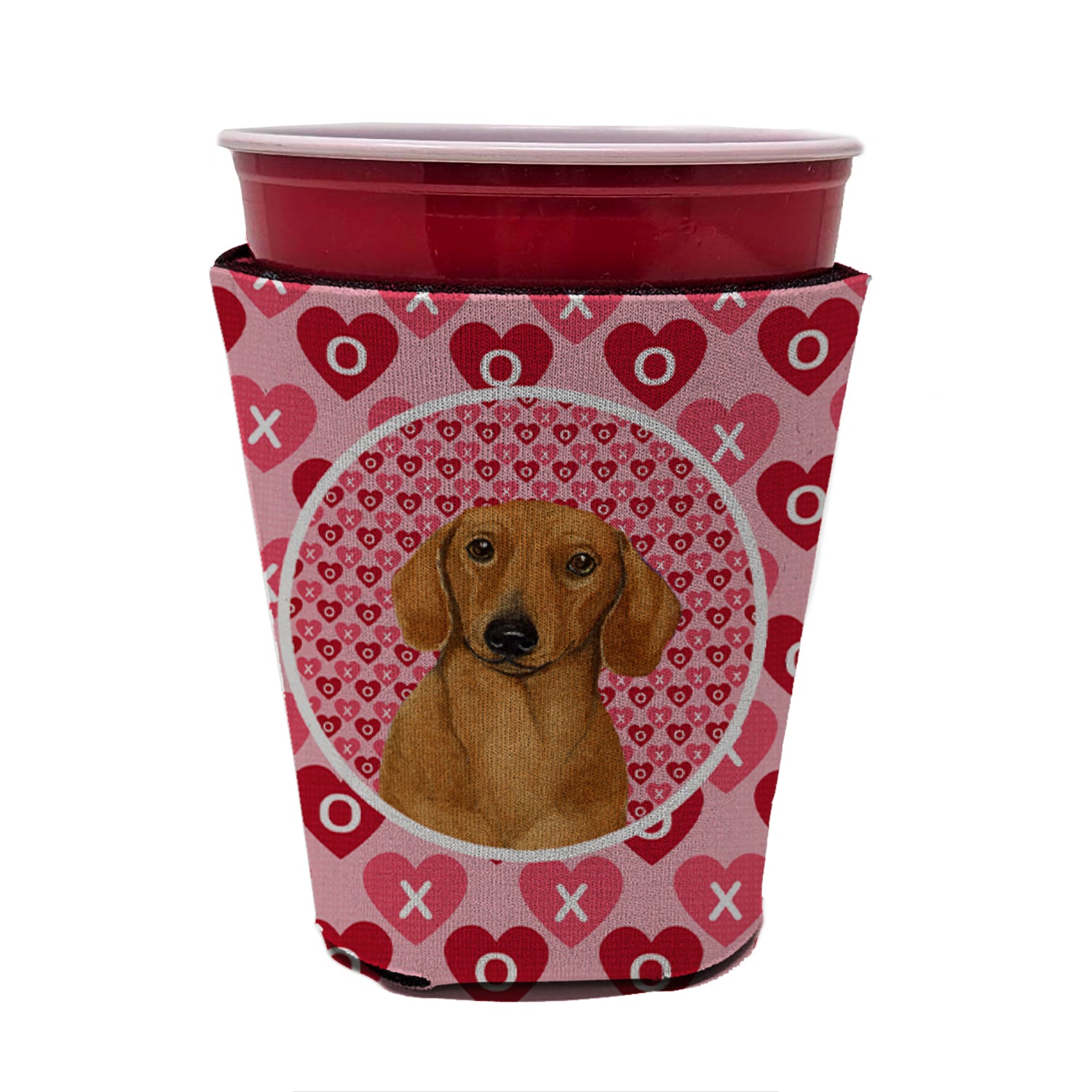 Dachshund Valentine's Love and Hearts Red Cup Beverage Insulator Hugger  the-store.com.