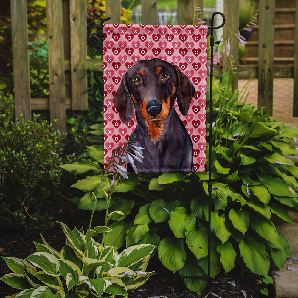 Dachshund Hearts Love and Valentine's Day Portrait Flag Garden Size.