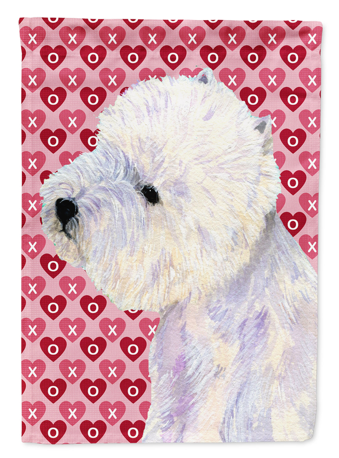 Westie Hearts Love and Valentine's Day Portrait Flag Garden Size.