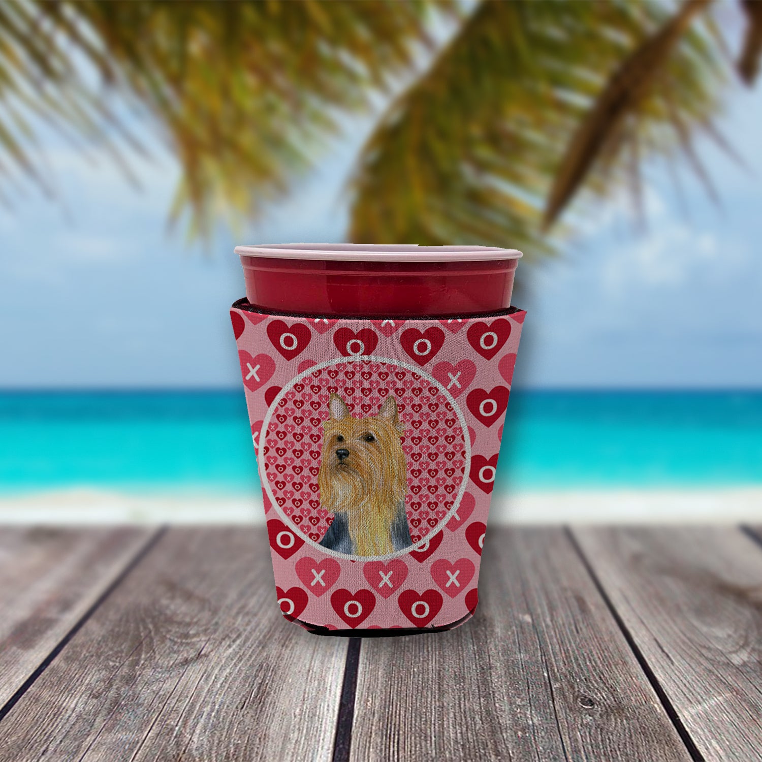 Silky Terrier Valentine's Love and Hearts Red Cup Beverage Insulator Hugger  the-store.com.