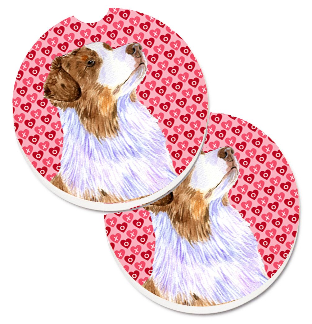 Australian Shepherd Hearts Love Valentine's Day Set of 2 Cup Holder Car Coasters LH9138CARC by Caroline's Treasures