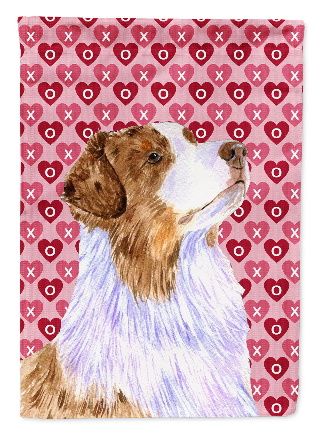 Australian Shepherd Hearts Love Valentine&#39;s Day Flag Garden Size.