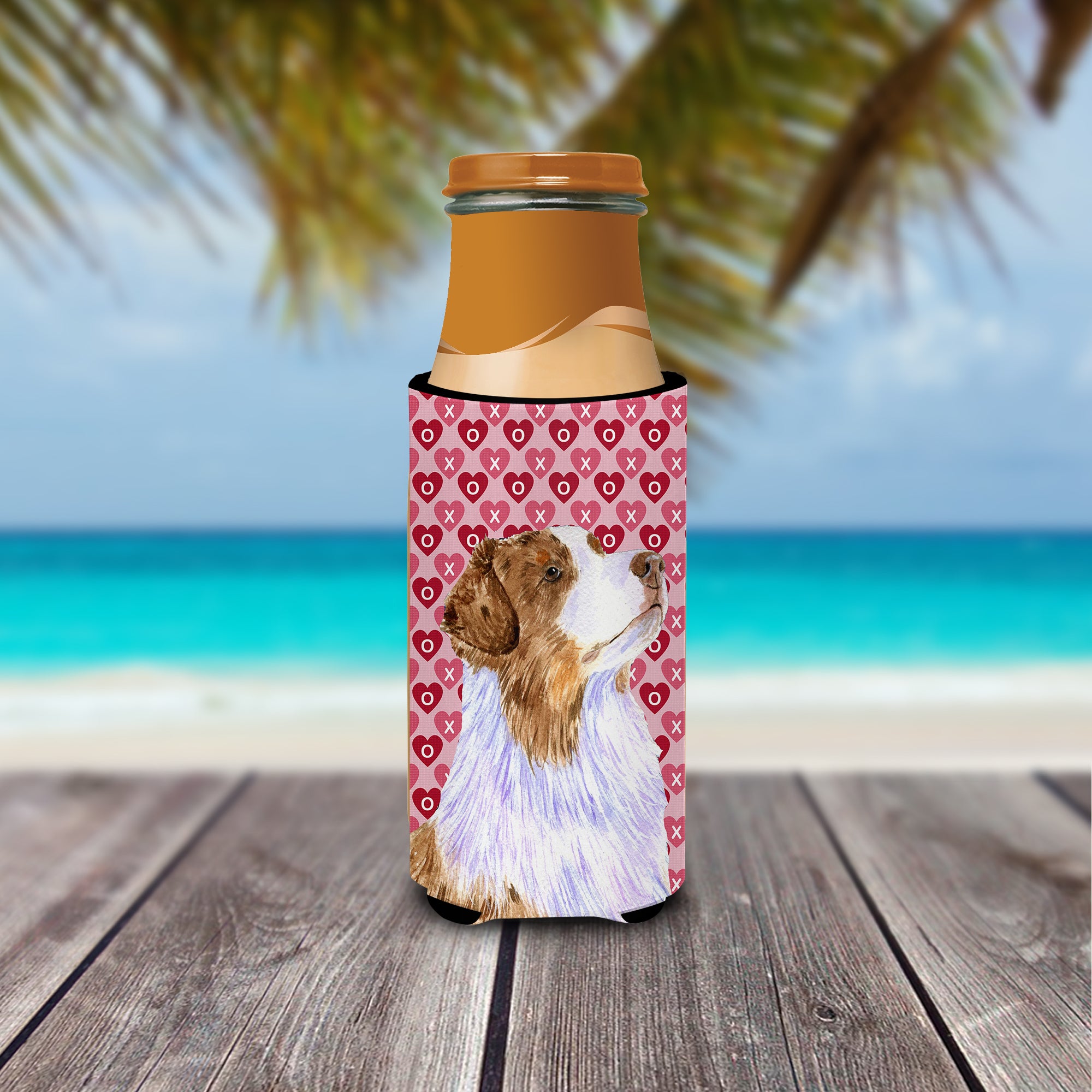 Australian Shepherd Hearts Love Valentine's Day Ultra Beverage Insulators for slim cans LH9138MUK.