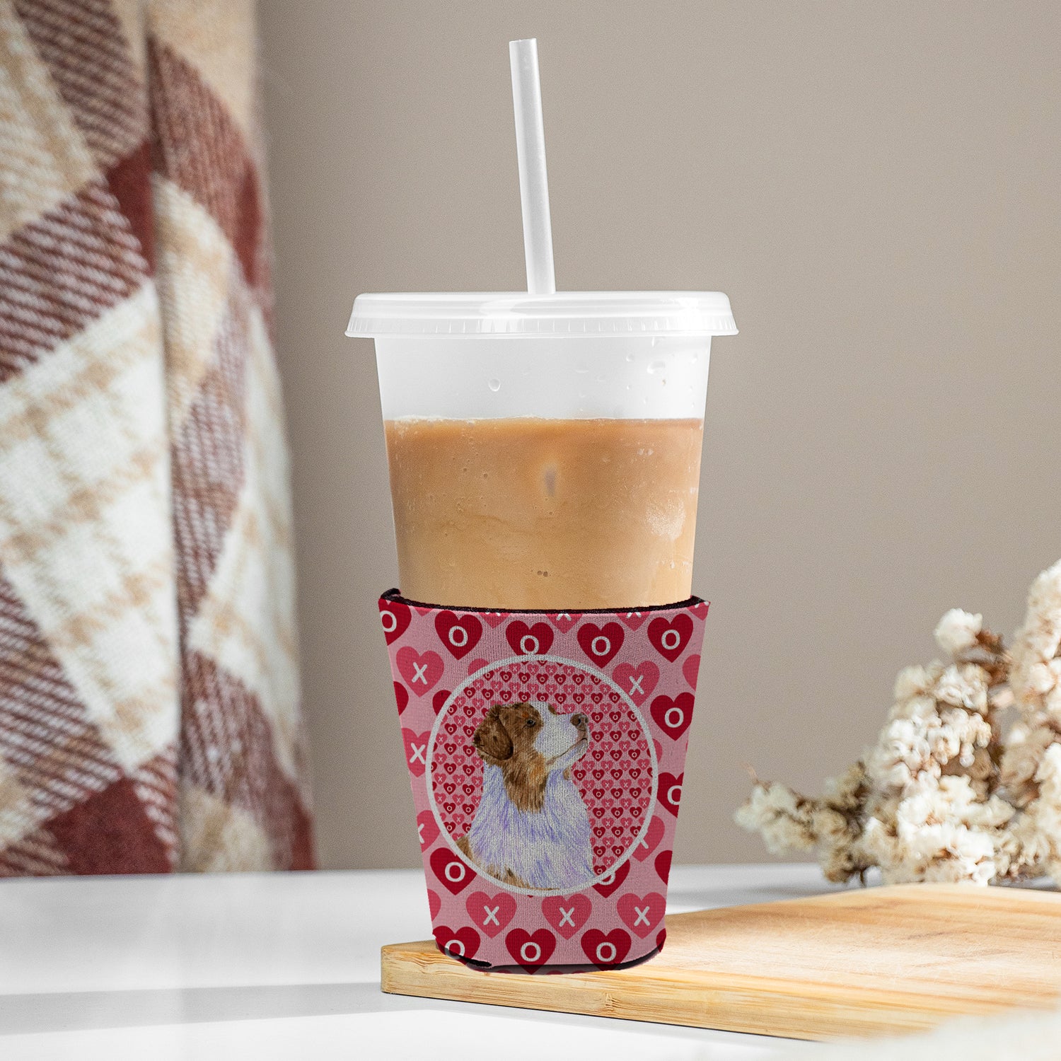 Australian Shepherd Valentine's Love and Hearts Red Cup Beverage Insulator Hugger  the-store.com.