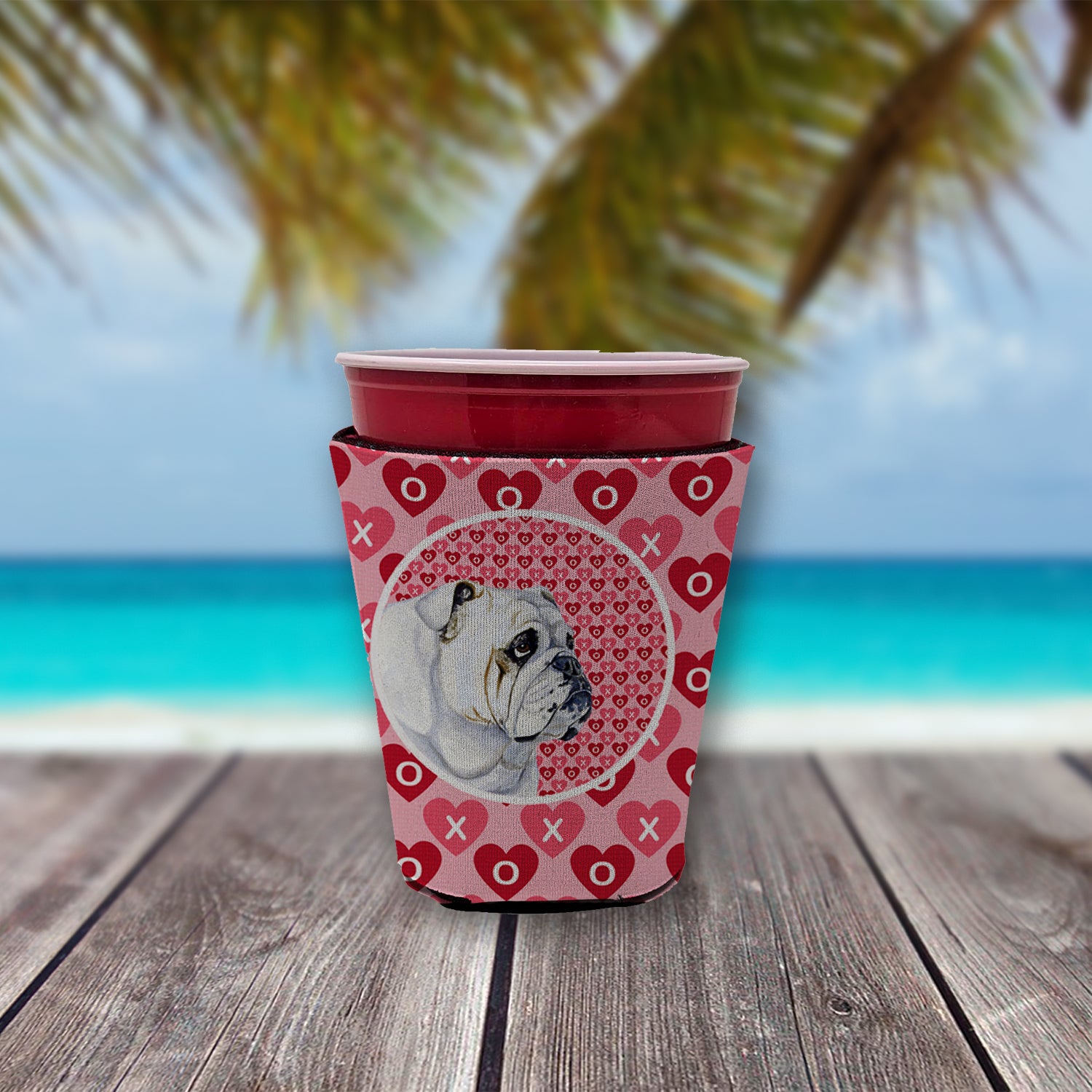 Bulldog English Valentine's Love and Hearts Red Cup Beverage Insulator Hugger  the-store.com.