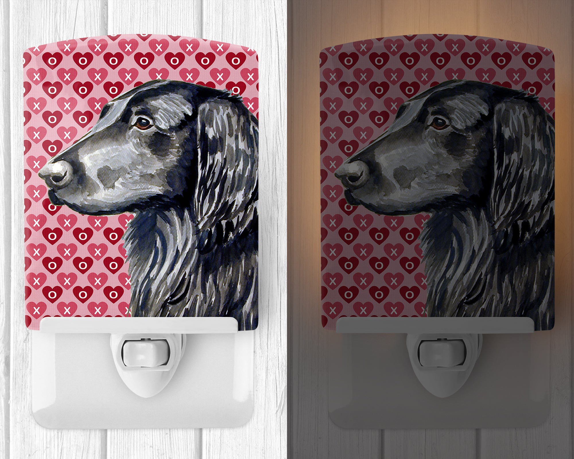 Flat Coated Retriever Hearts Love and Valentine's Day Portrait Ceramic Night Light LH9141CNL - the-store.com