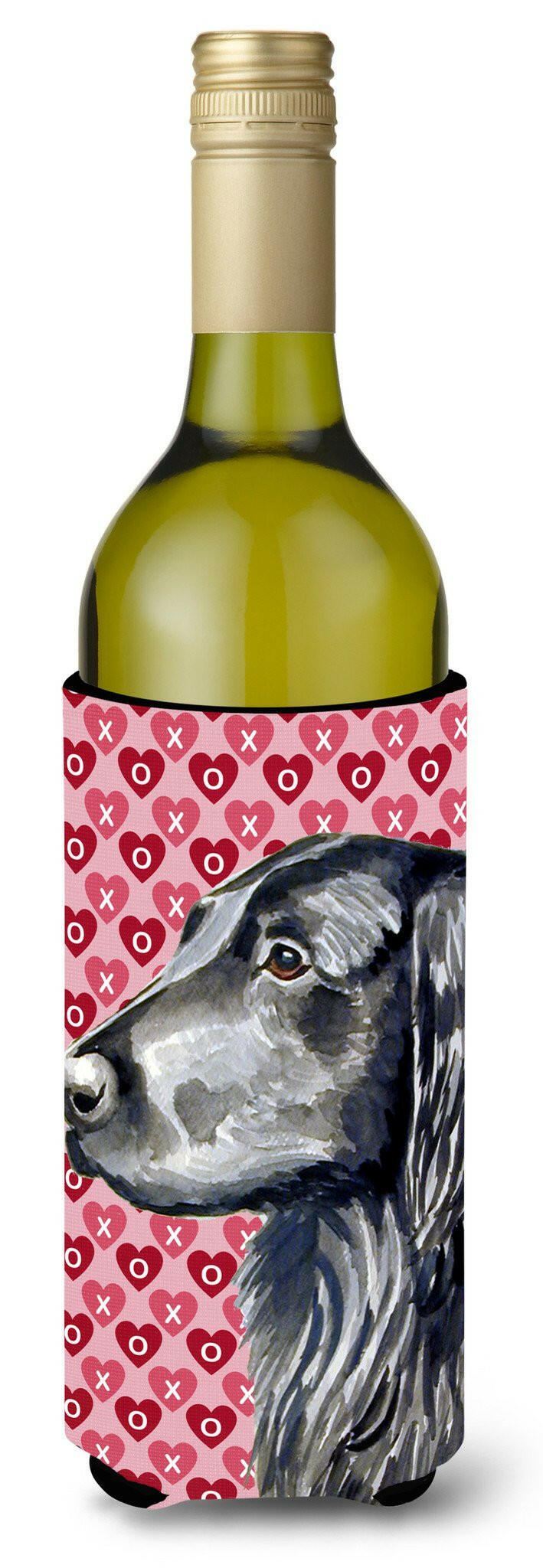 Flat Coated Retriever  Love Valentine's Day Portrait Wine Bottle Beverage Insulator Beverage Insulator Hugger by Caroline's Treasures