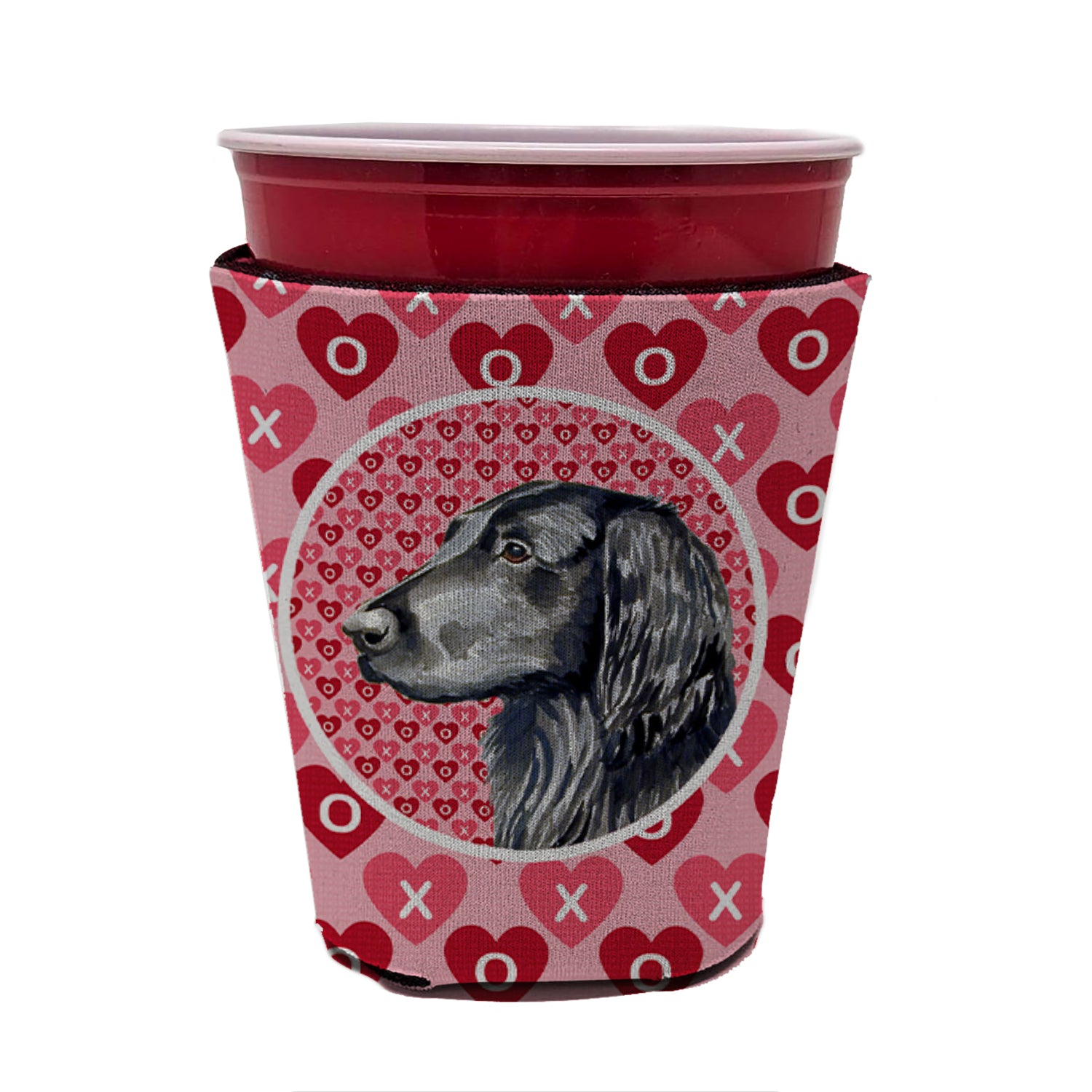 Flat Coated Retriever Valentine's Love and Hearts Red Cup Beverage Insulator Hugger  the-store.com.