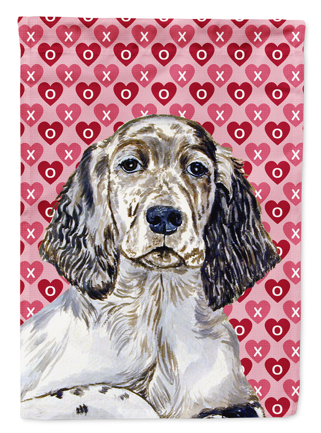 English Setter Hearts Love and Valentine&#39;s Day Portrait Flag Garden Size.
