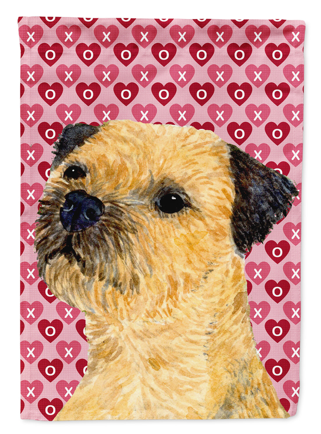 Border Terrier Hearts Love and Valentine&#39;s Day Portrait Flag Canvas House Size  the-store.com.