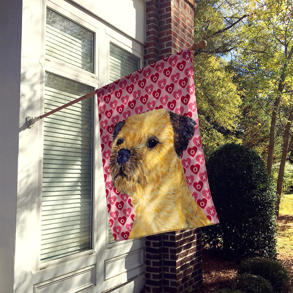 Border Terrier Hearts Love and Valentine's Day Portrait Flag Canvas House Size  the-store.com.