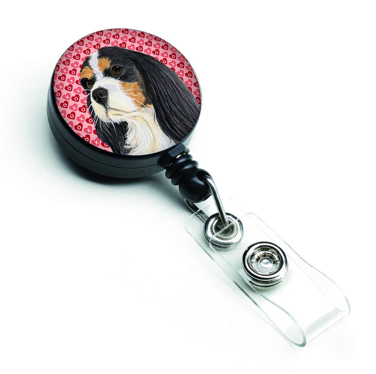 Cavalier Spaniel Love and Hearts Retractable Badge Reel or ID Holder with Clip.