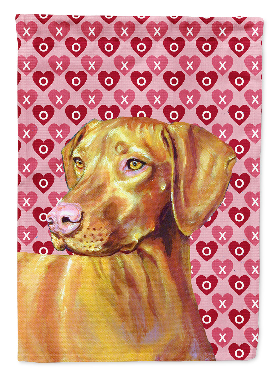 Vizsla Hearts Love and Valentine's Day Portrait Flag Canvas House Size  the-store.com.