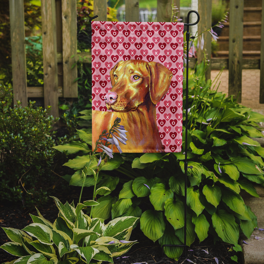 Vizsla Hearts Love and Valentine's Day Portrait Flag Garden Size.