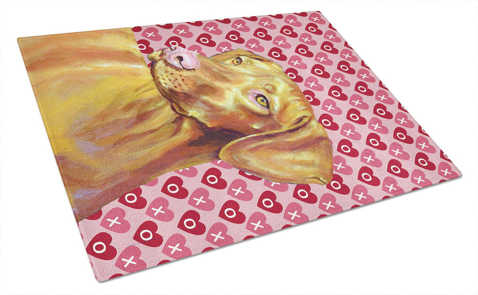 Vizsla Hearts Love and Valentine's Day Portrait Glass Cutting Board Large by Caroline's Treasures