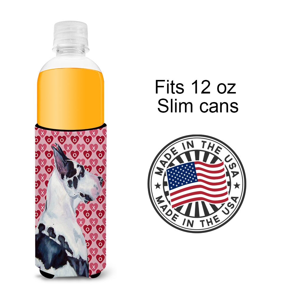 Great Dane Hearts Love and Valentine's Day Portrait Ultra Beverage Insulators for slim cans LH9146MUK.