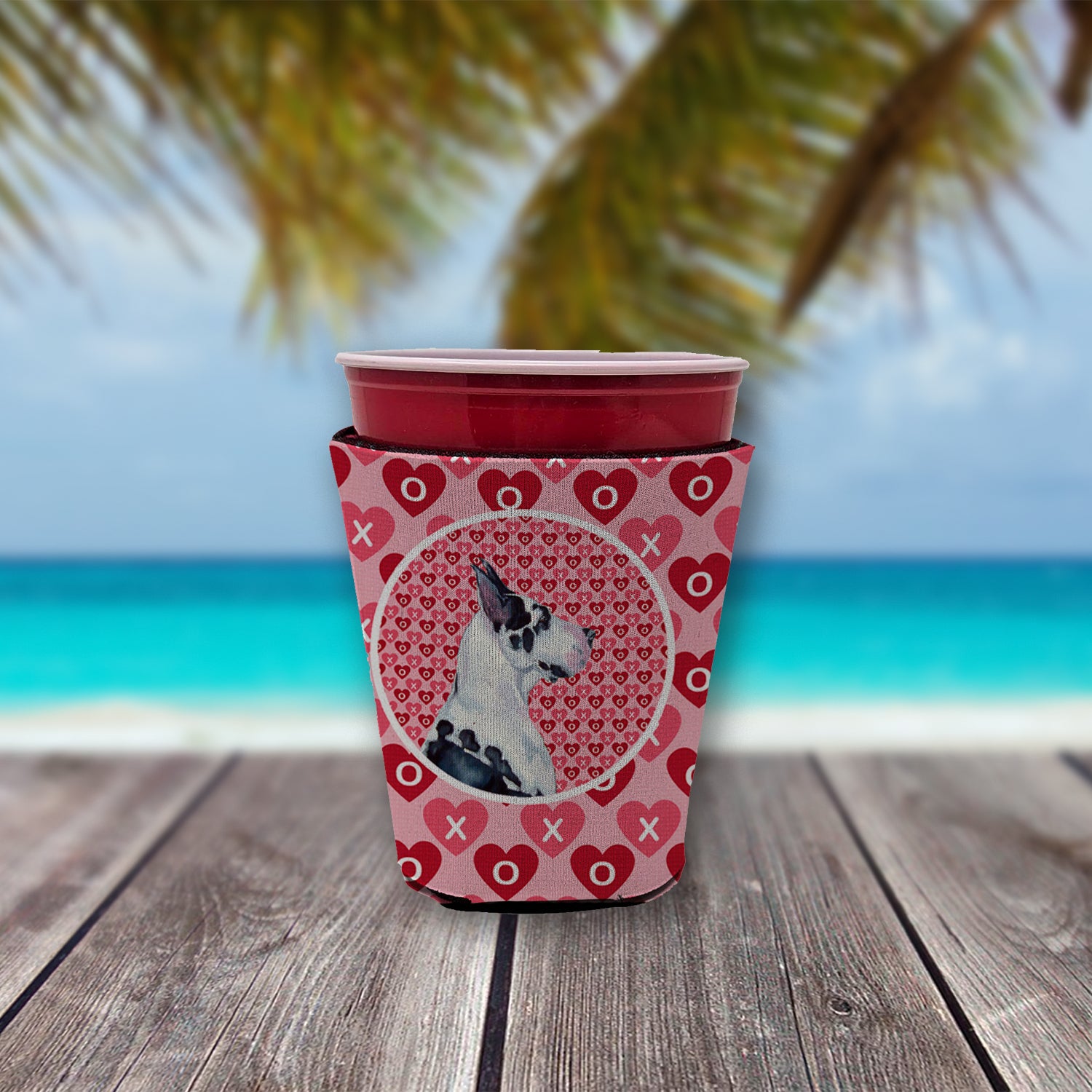 Great Dane Valentine's Love and Hearts Red Cup Beverage Insulator Hugger  the-store.com.