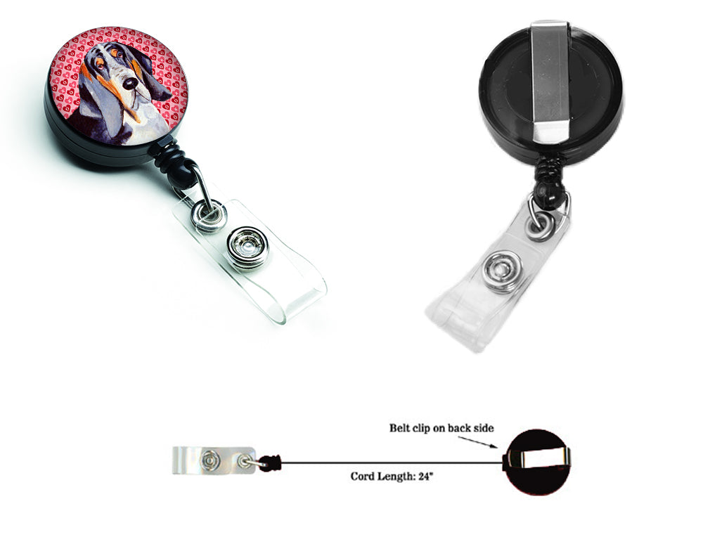 Basset Hound  Love and Hearts Retractable Badge Reel or ID Holder with Clip.