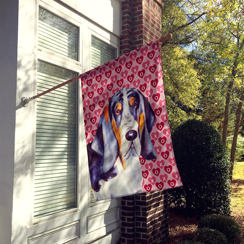 Basset Hound Hearts Love and Valentine's Day Portrait Flag Canvas House Size  the-store.com.