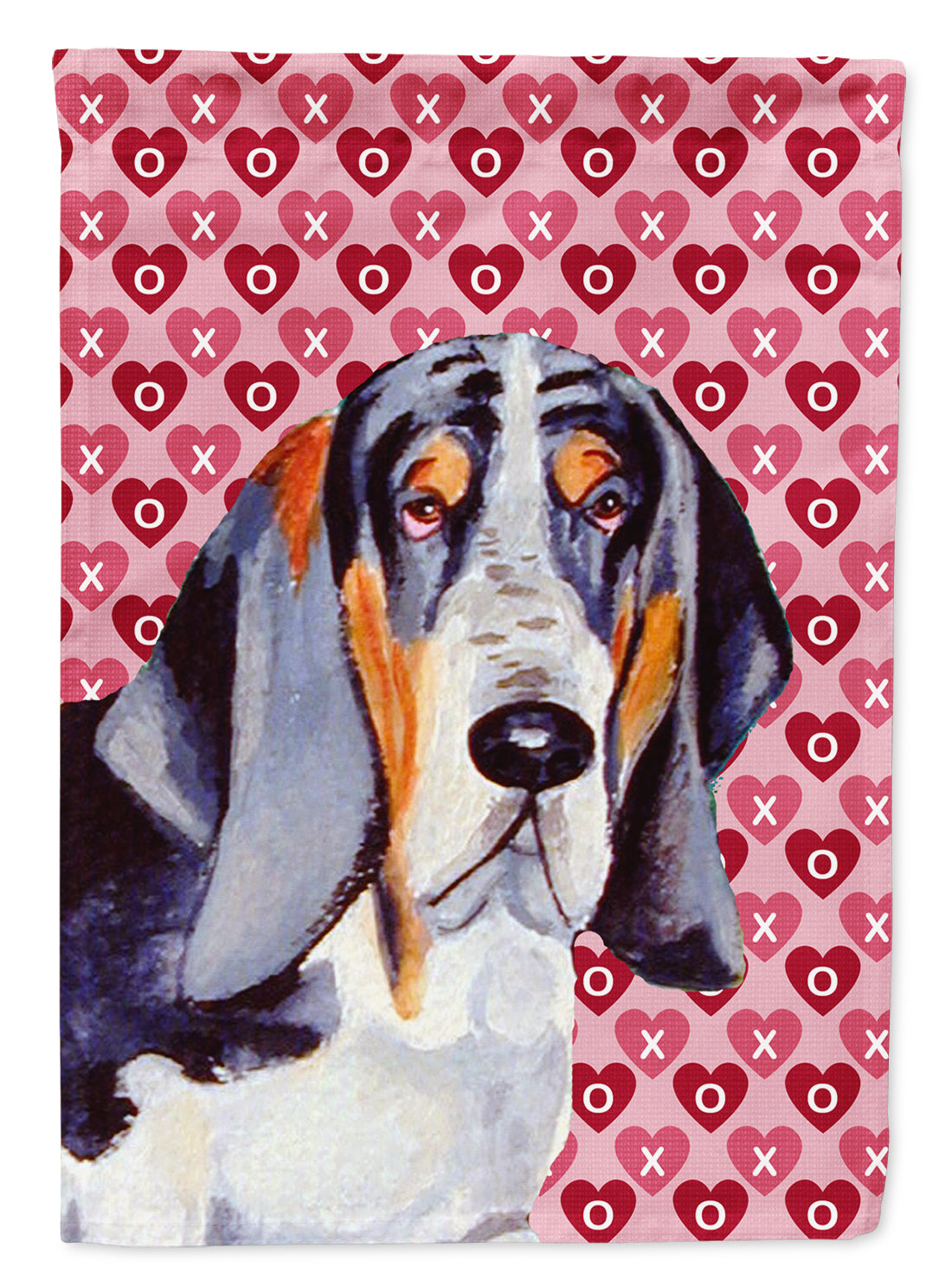 Basset Hound Hearts Love and Valentine&#39;s Day Portrait Flag Garden Size.