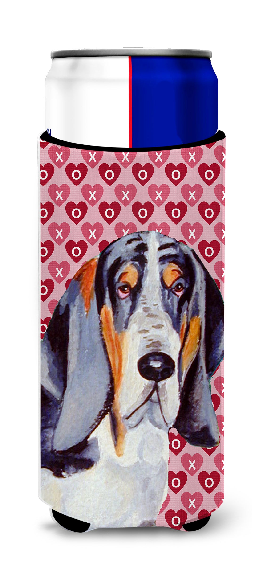 Basset Hound Hearts Love and Valentine's Day Portrait Ultra Beverage Insulators for slim cans LH9147MUK.