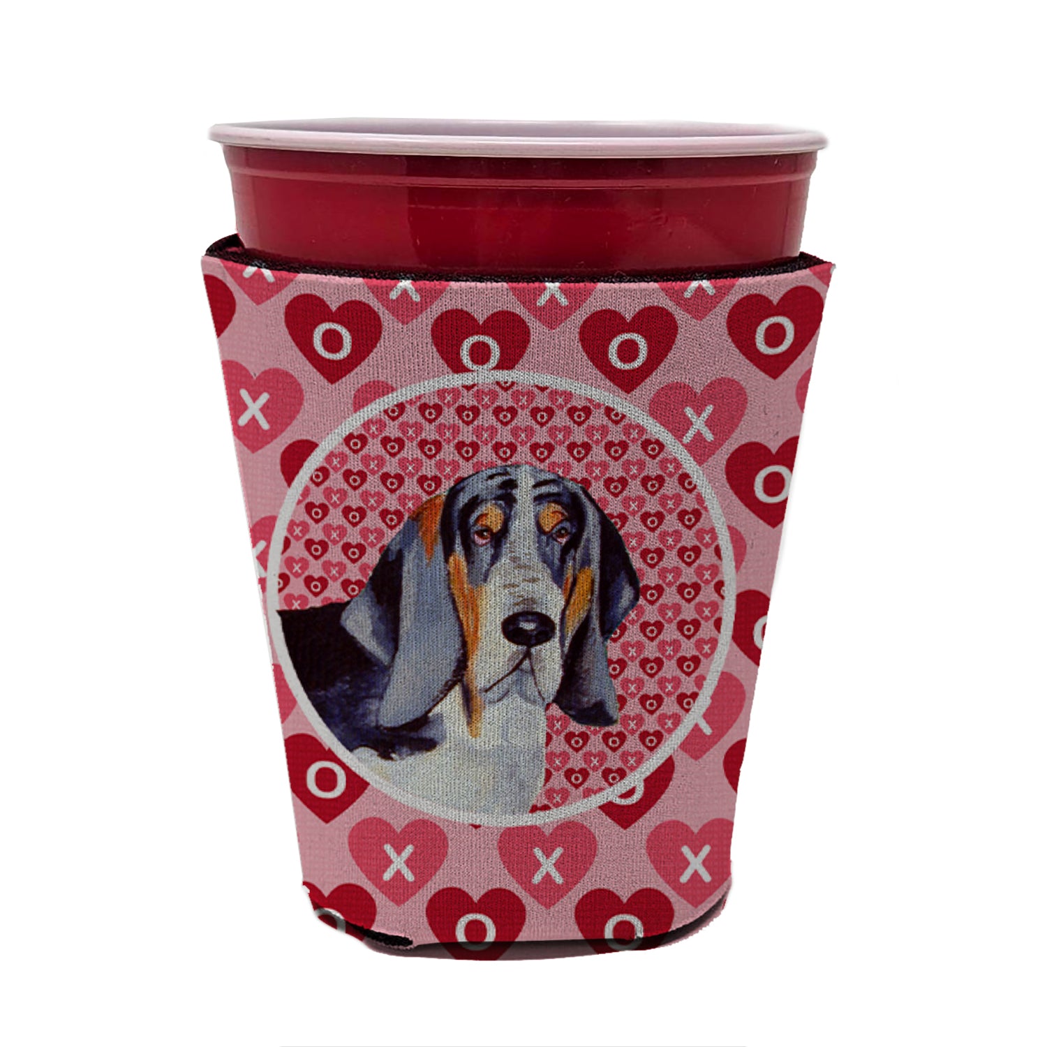 Basset Hound Valentine's Love and Hearts Red Cup Beverage Insulator Hugger  the-store.com.