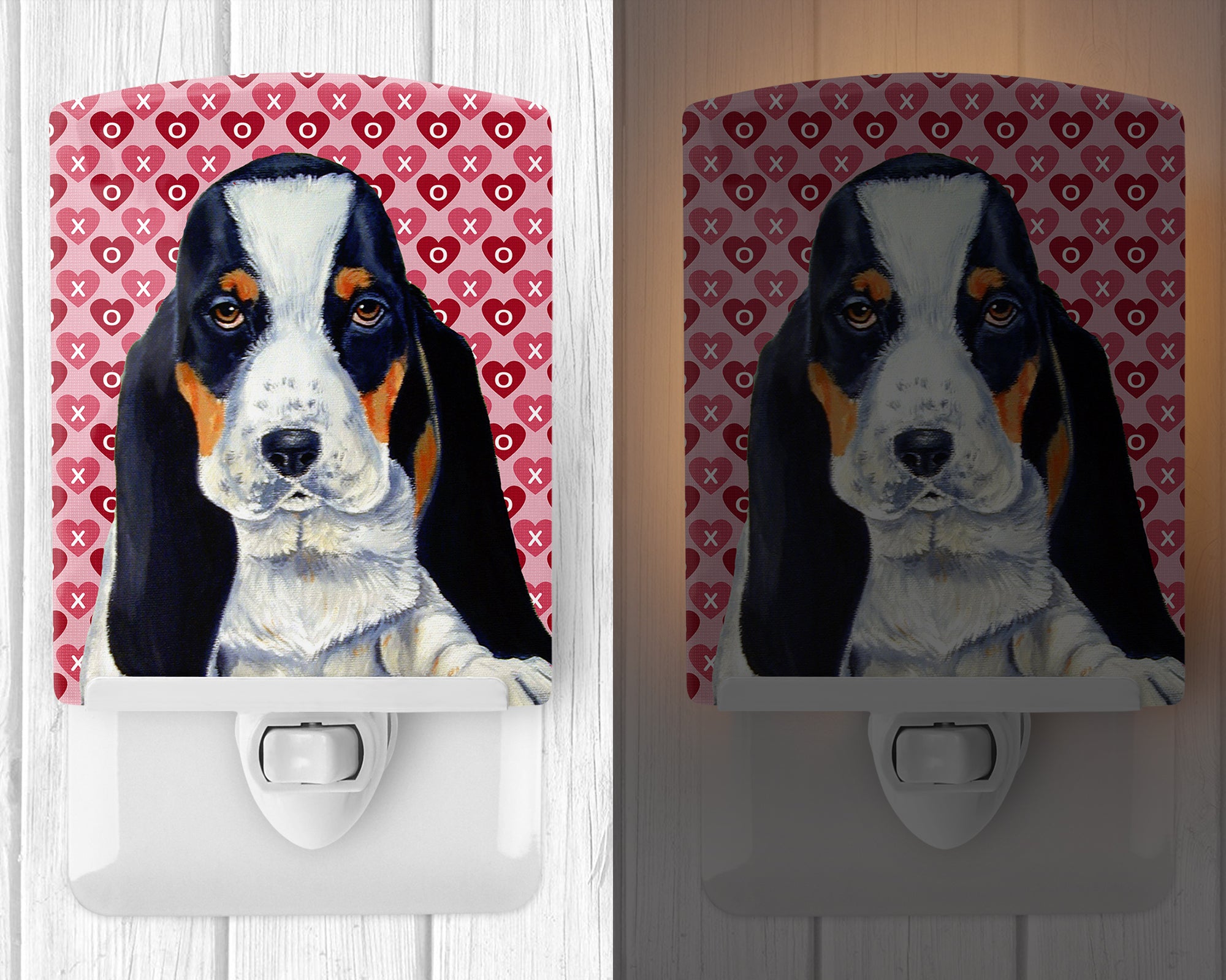 Basset Hound Hearts Love and Valentine's Day Portrait Ceramic Night Light LH9149CNL - the-store.com