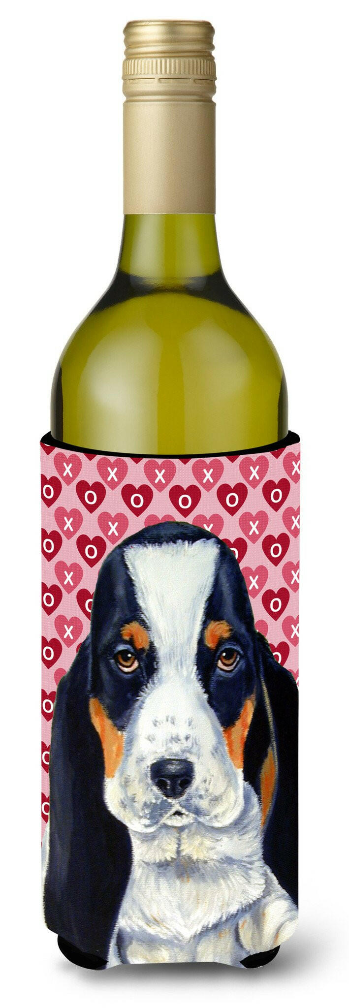 Basset Hound Hearts Valentine's Day Portrait Wine Bottle Beverage Insulator Beverage Insulator Hugger by Caroline's Treasures