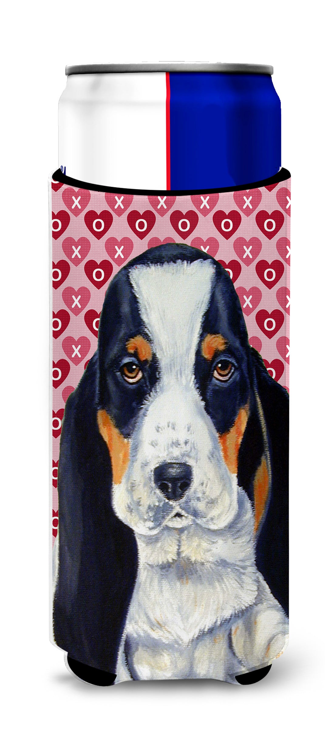 Basset Hound Hearts Love and Valentine's Day Portrait Ultra Beverage Insulators for slim cans LH9149MUK.