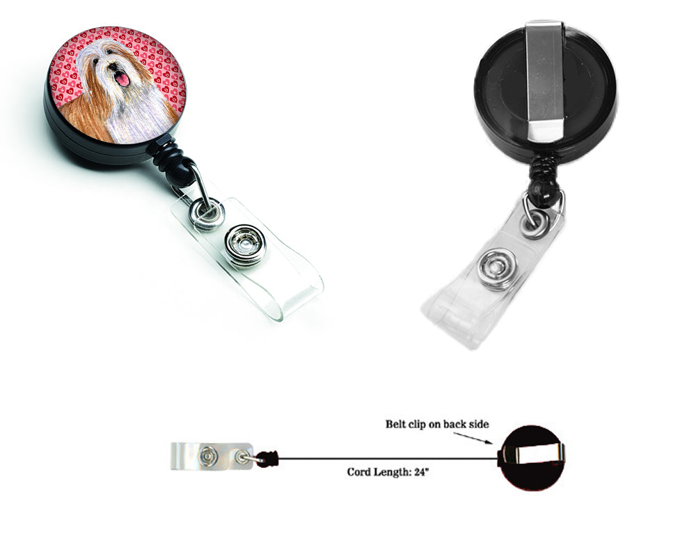 Bearded Collie Love and Hearts Retractable Badge Reel or ID Holder with Clip.