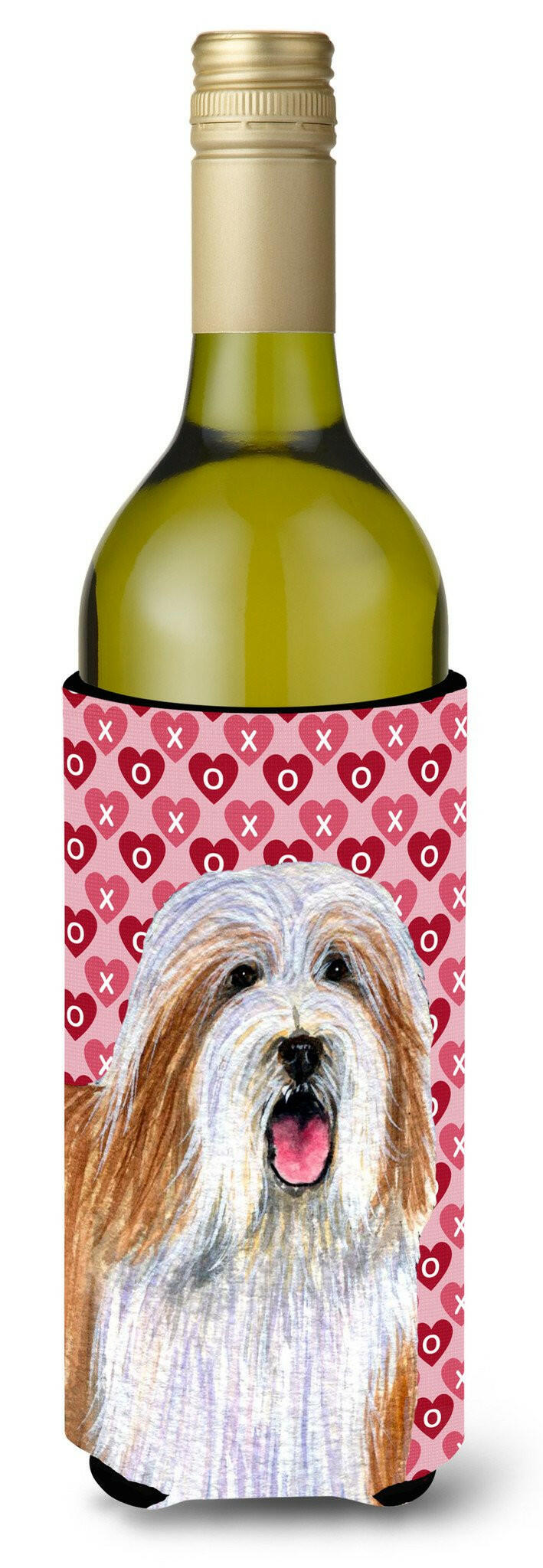 Bearded Collie Hearts Love  Valentine's Day Portrait Wine Bottle Beverage Insulator Beverage Insulator Hugger by Caroline's Treasures