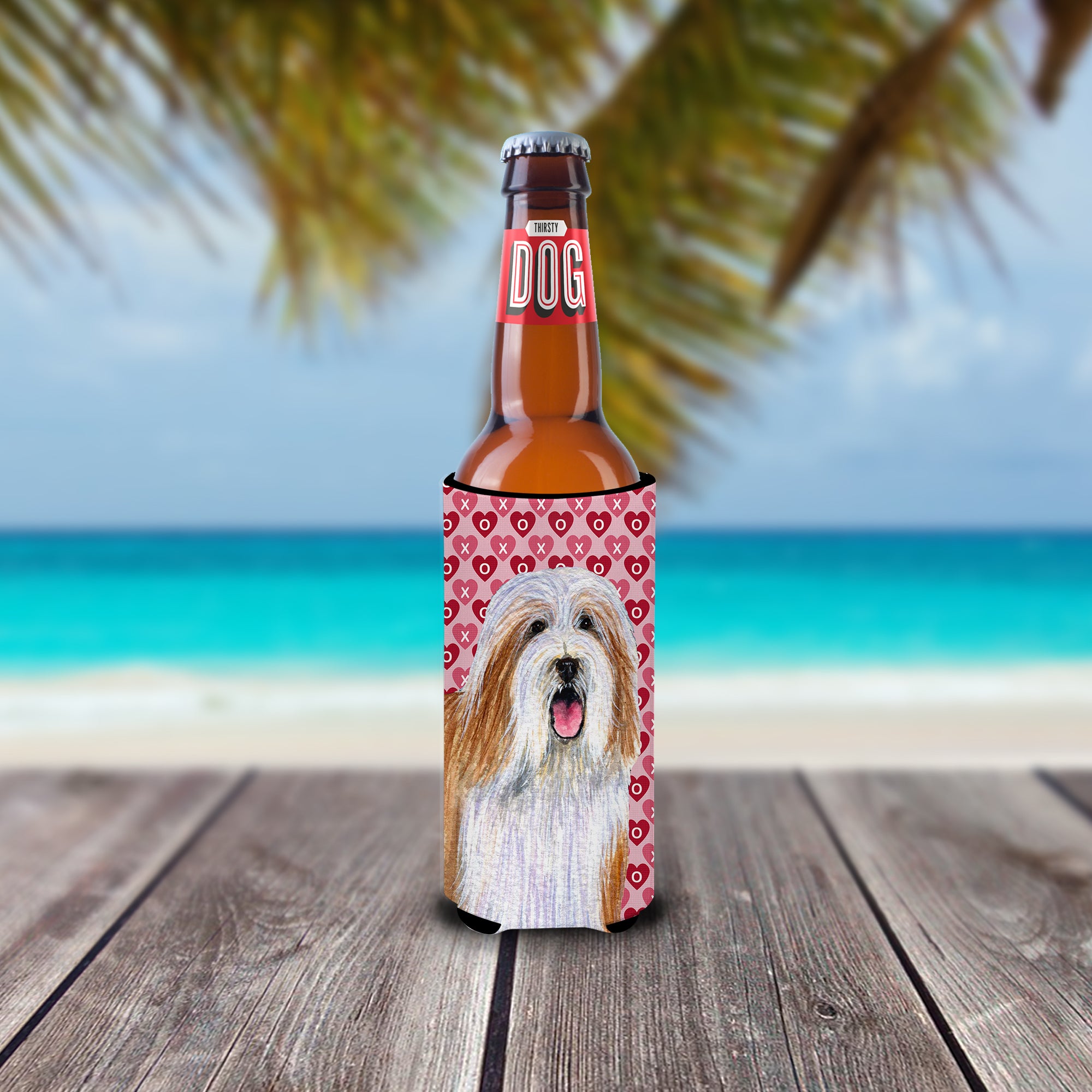 Bearded Collie Hearts Love and Valentine's Day Portrait Ultra Beverage Insulators for slim cans LH9150MUK.