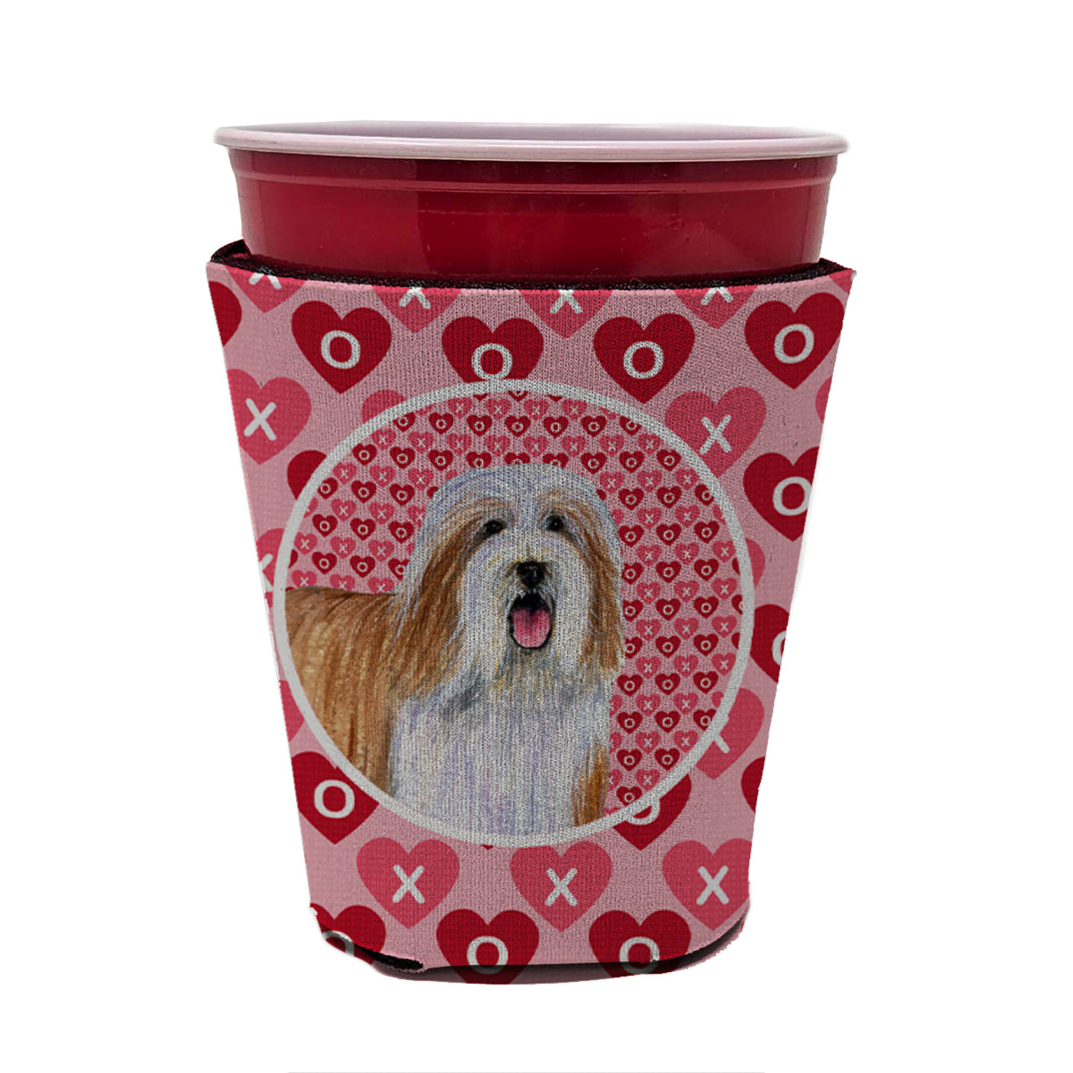 Bearded Collie Valentine&#39;s Love and Hearts Red Cup Beverage Insulator Hugger  the-store.com.