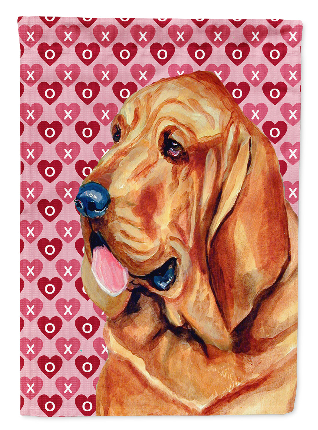 Bloodhound Hearts Love and Valentine's Day Portrait Flag Canvas House Size  the-store.com.