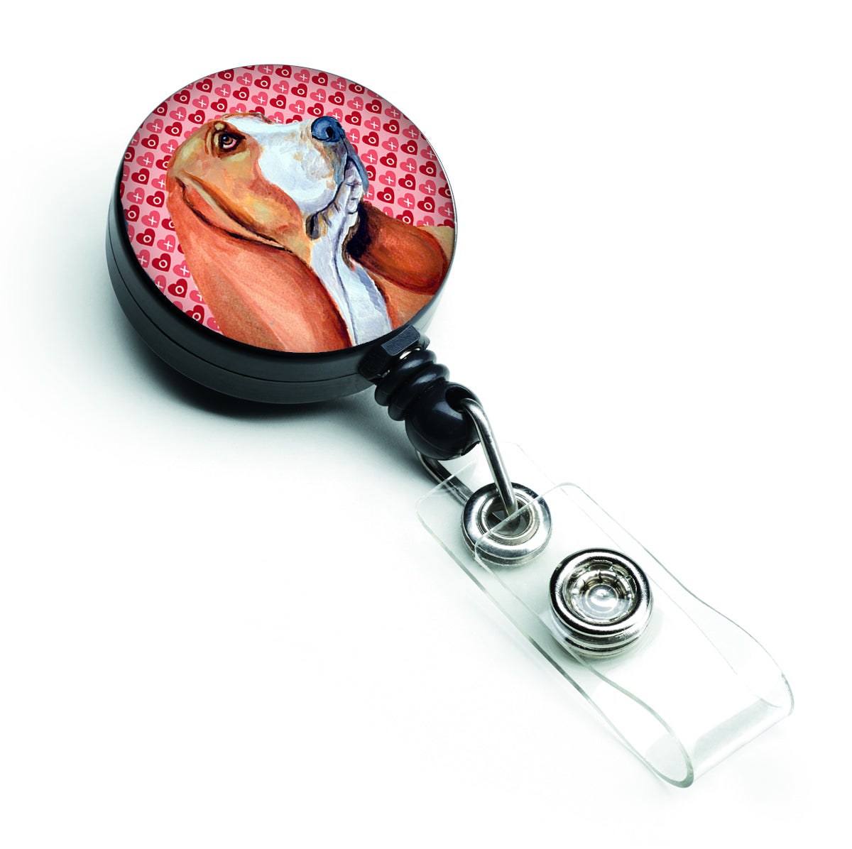 Basset Hound  Love and Hearts Retractable Badge Reel or ID Holder with Clip.