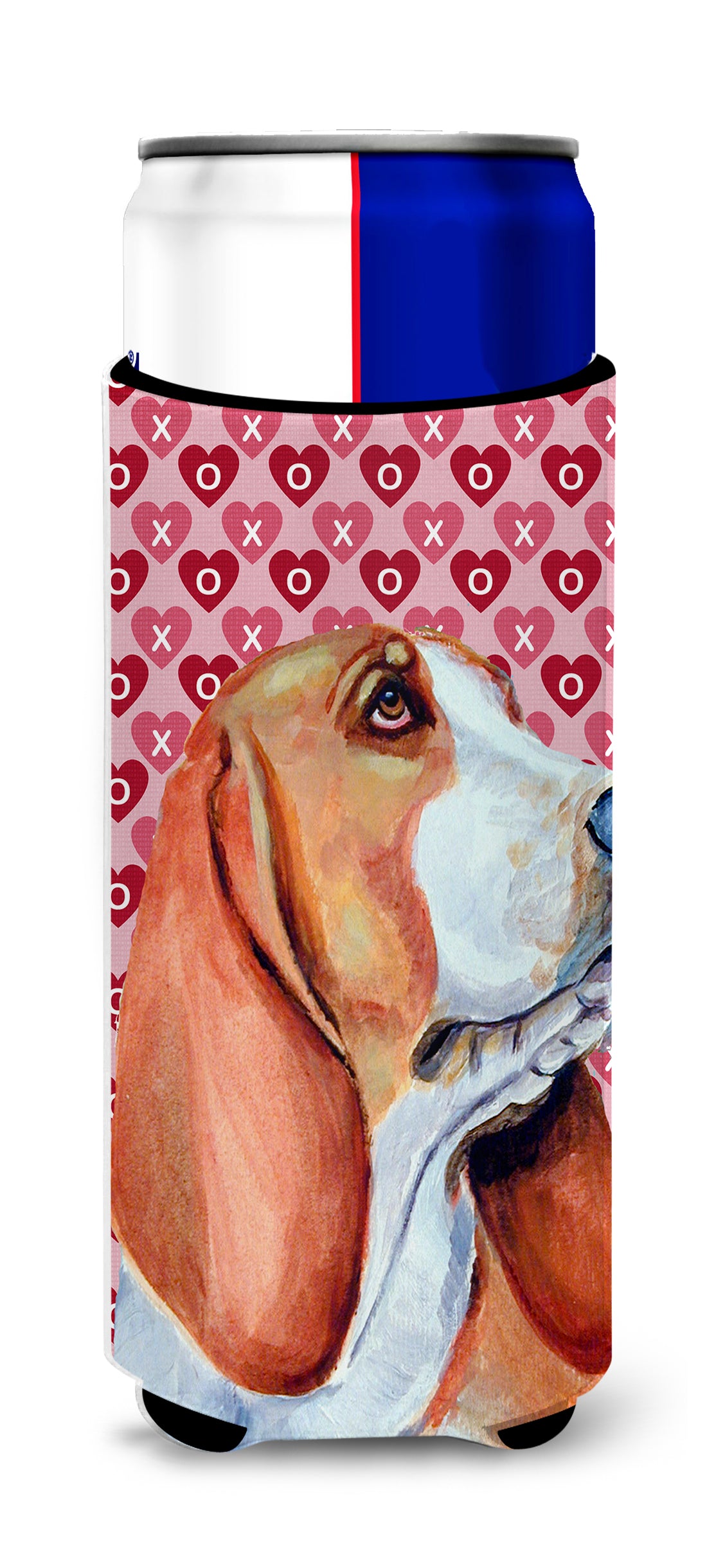 Basset Hound Hearts Love and Valentine's Day Portrait Ultra Beverage Insulators for slim cans LH9152MUK.