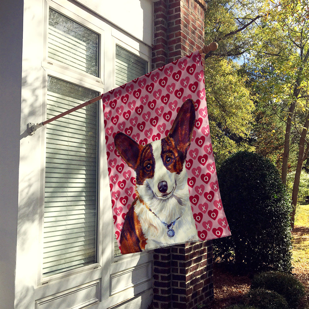 Corgi Hearts Love and Valentine's Day Portrait Flag Canvas House Size  the-store.com.