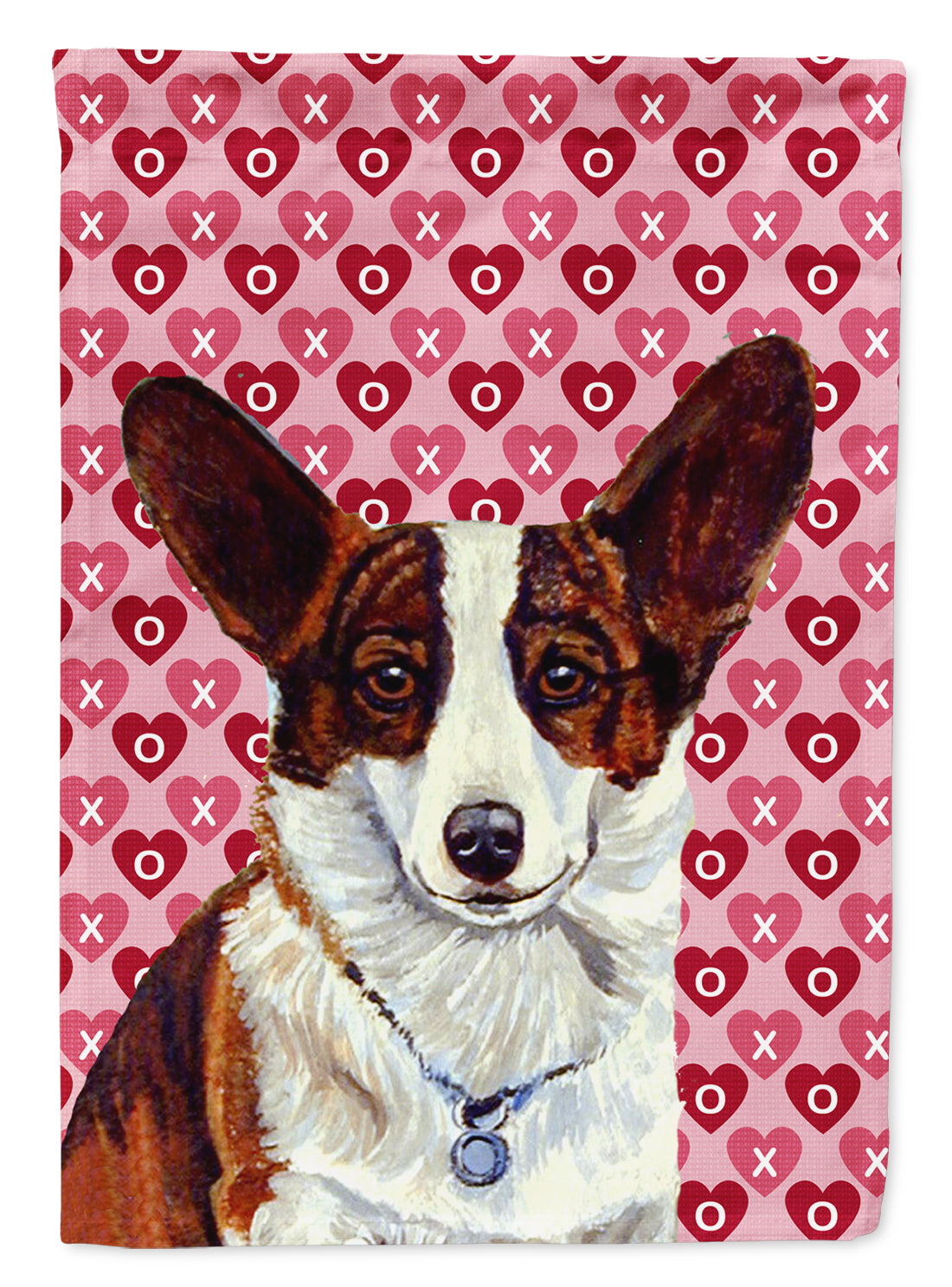 Corgi Hearts Love and Valentine's Day Portrait Flag Garden Size.