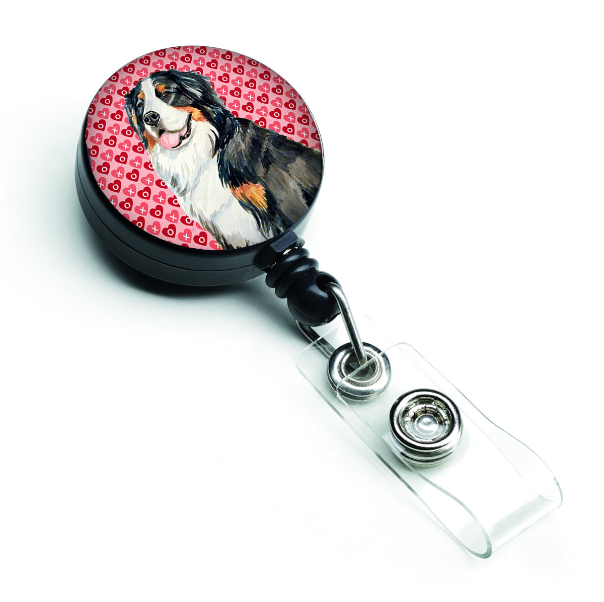 Bernese Mountain Dog Love Hearts Retractable Badge Reel or ID Holder with Clip.