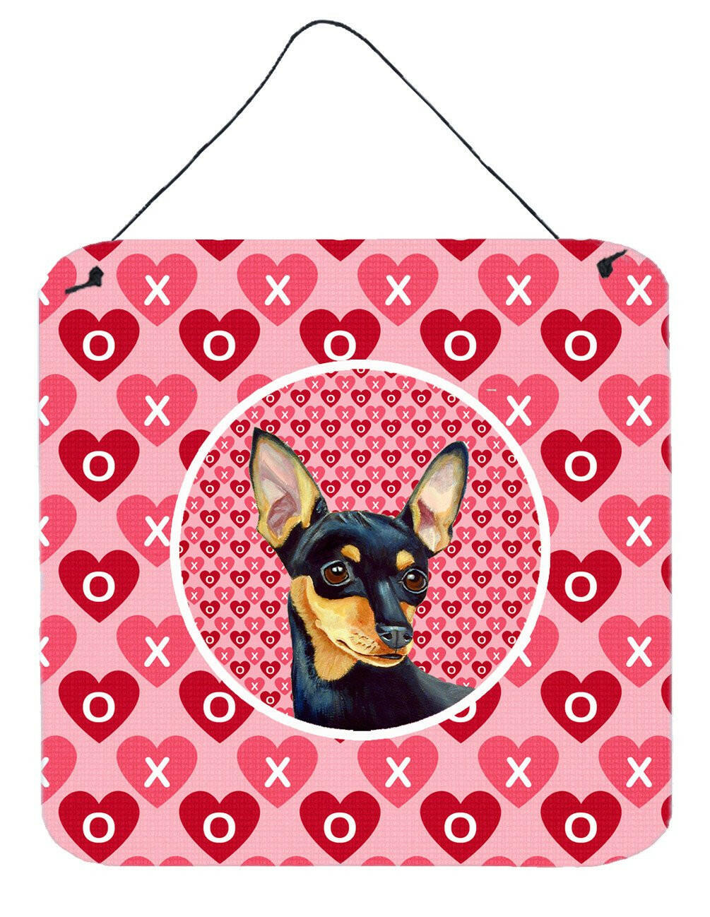 Min Pin Valentine&#39;s Love and Hearts Aluminium Metal Wall or Door Hanging Prints by Caroline&#39;s Treasures