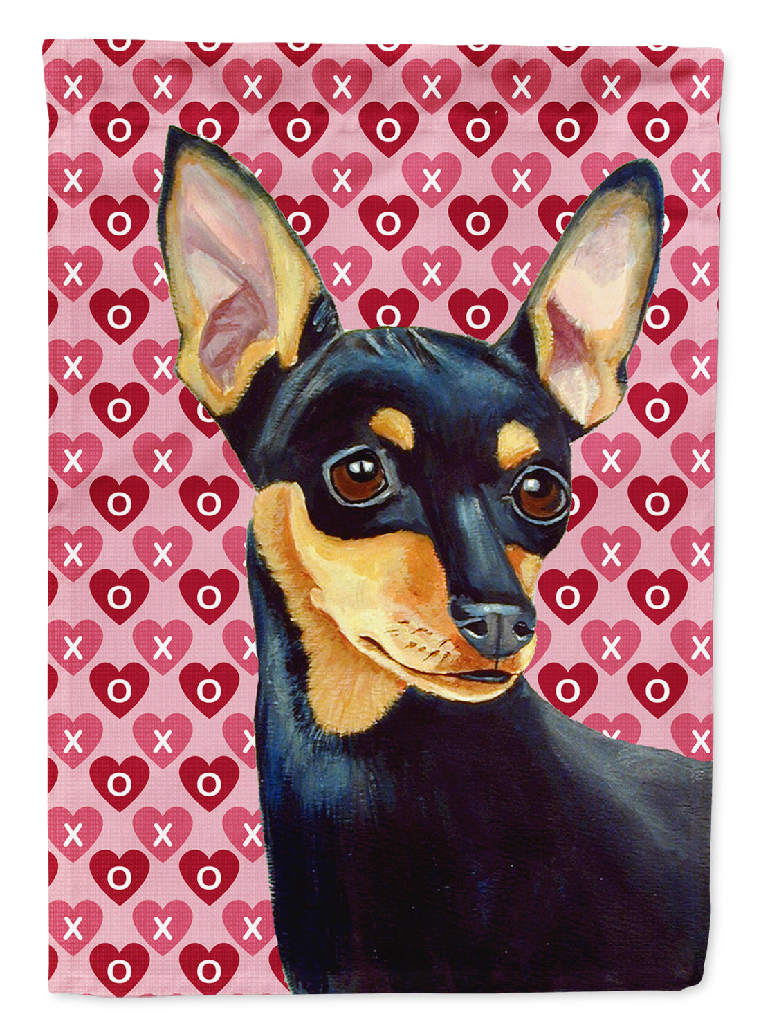 Min Pin Hearts Love and Valentine's Day Portrait Flag Garden Size.