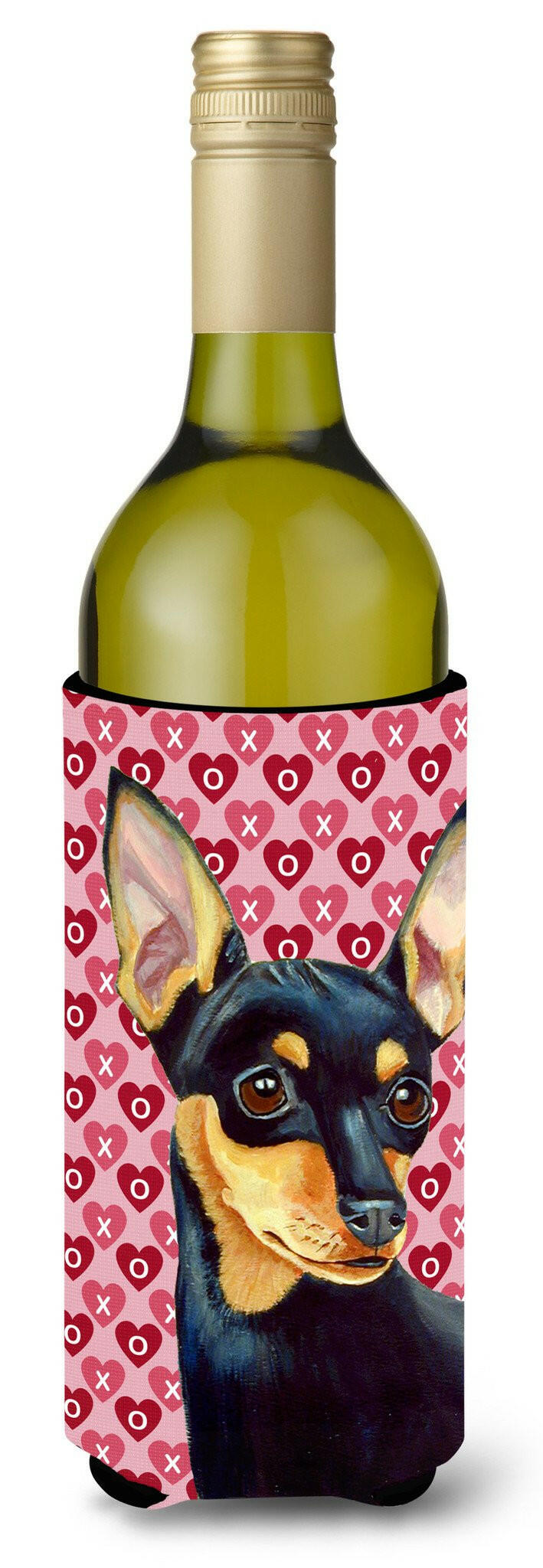 Min Pin Hearts Love and Valentine's Day Portrait Wine Bottle Beverage Insulator Beverage Insulator Hugger by Caroline's Treasures