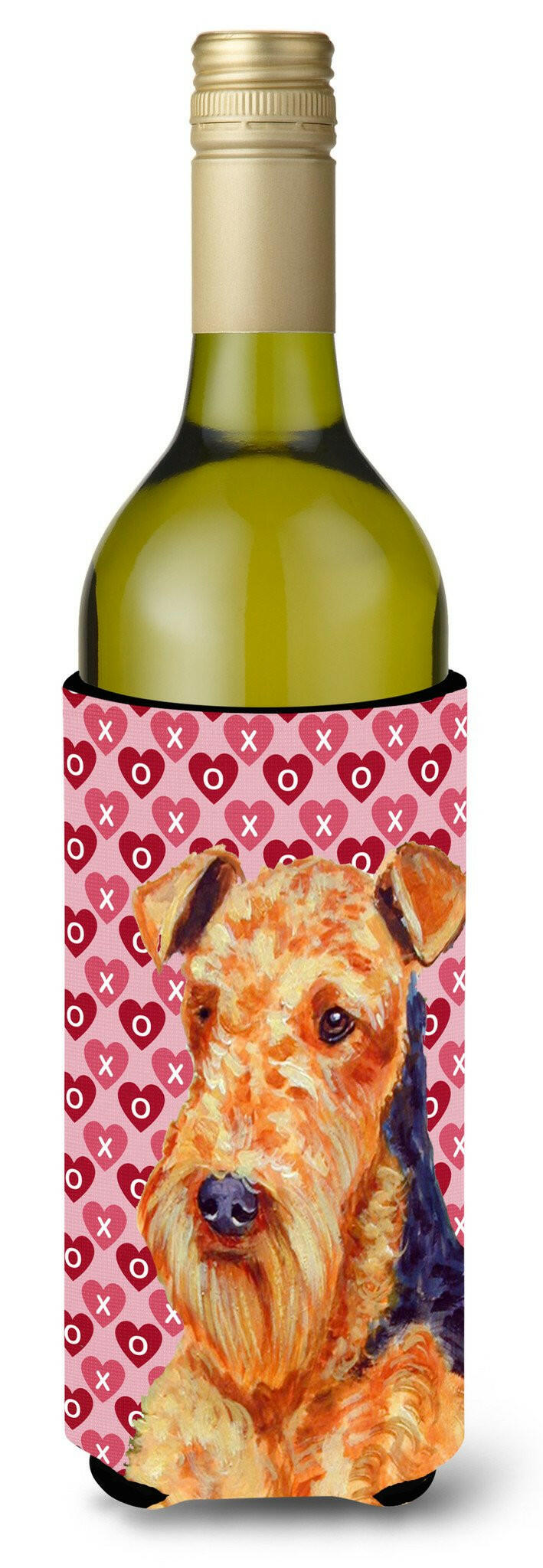 Airedale Hearts Love and Valentine's Day Portrait Wine Bottle Beverage Insulator Beverage Insulator Hugger by Caroline's Treasures