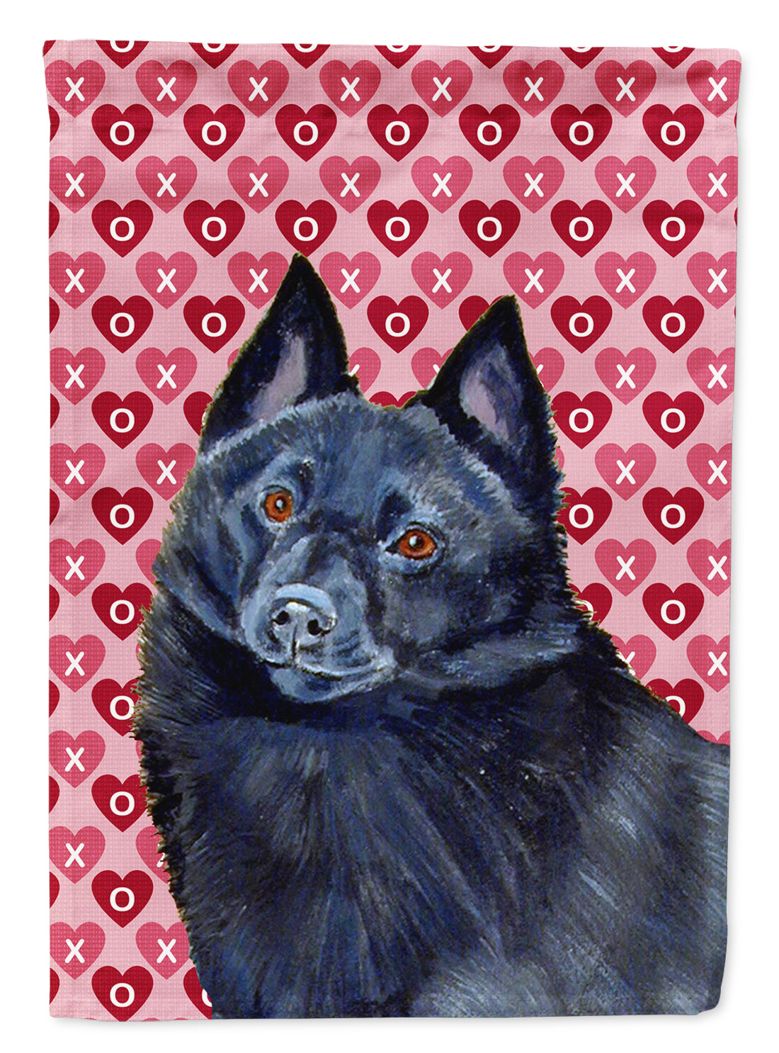 Schipperke Hearts Love and Valentine's Day Portrait Flag Garden Size.