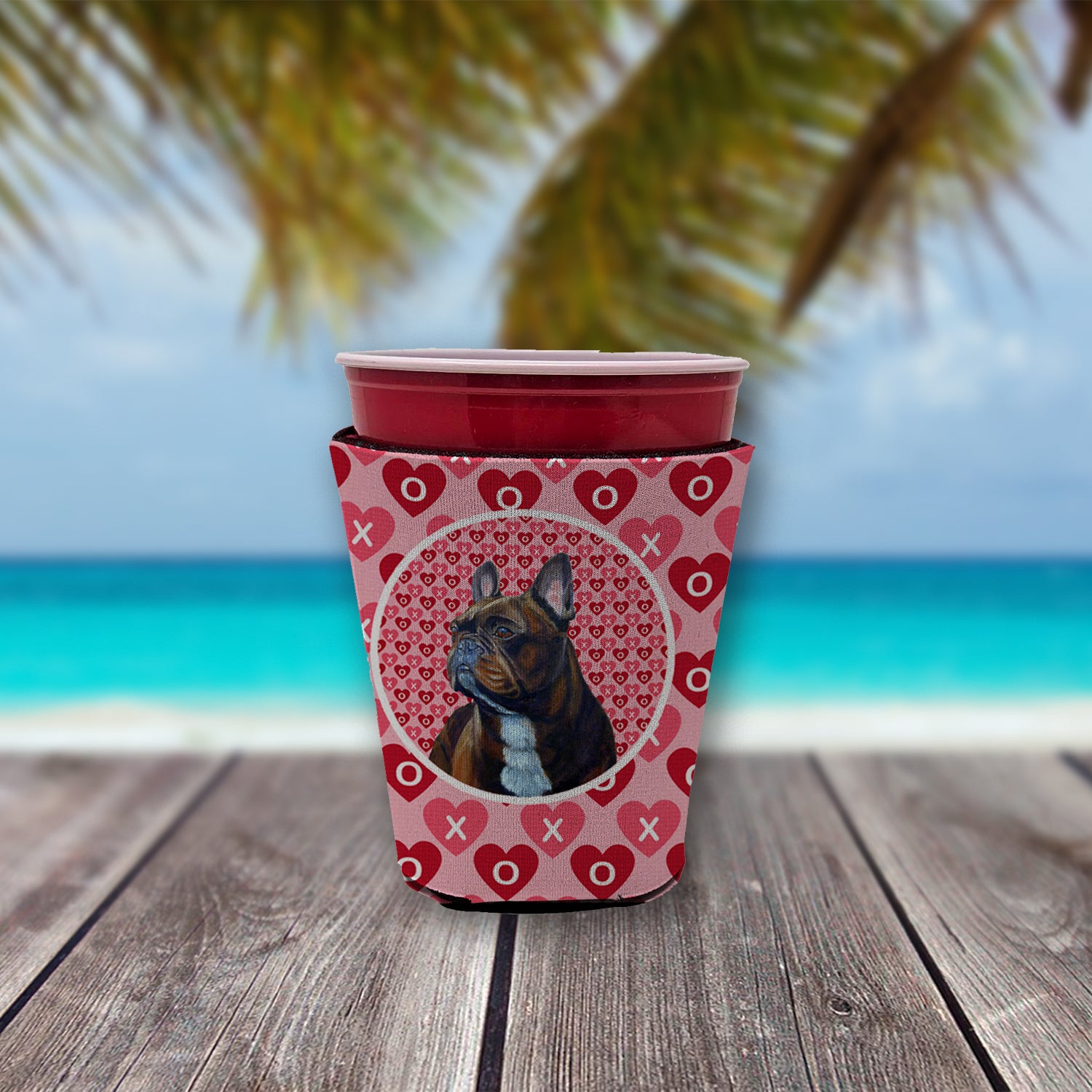 French Bulldog Valentine's Love and Hearts Red Cup Beverage Insulator Hugger  the-store.com.