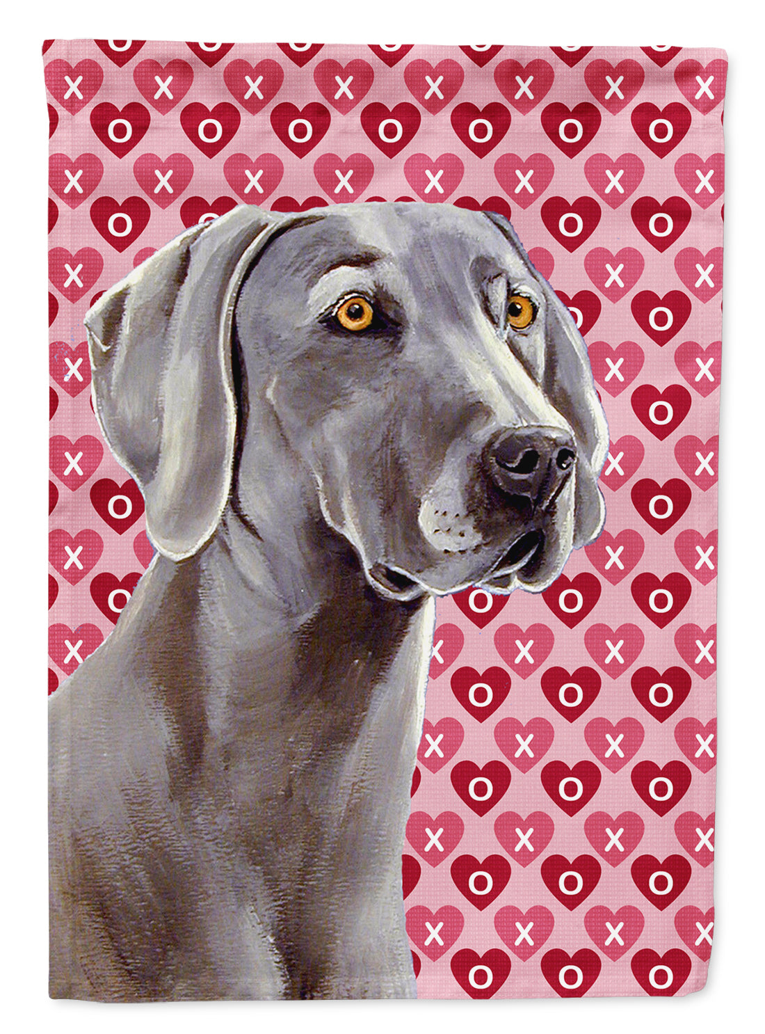 Weimaraner Hearts Love and Valentine&#39;s Day Portrait Flag Garden Size.