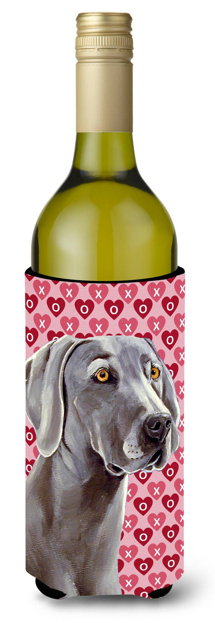 Weimaraner Hearts Love and Valentine's Day Portrait Wine Bottle Beverage Insulator Beverage Insulator Hugger by Caroline's Treasures