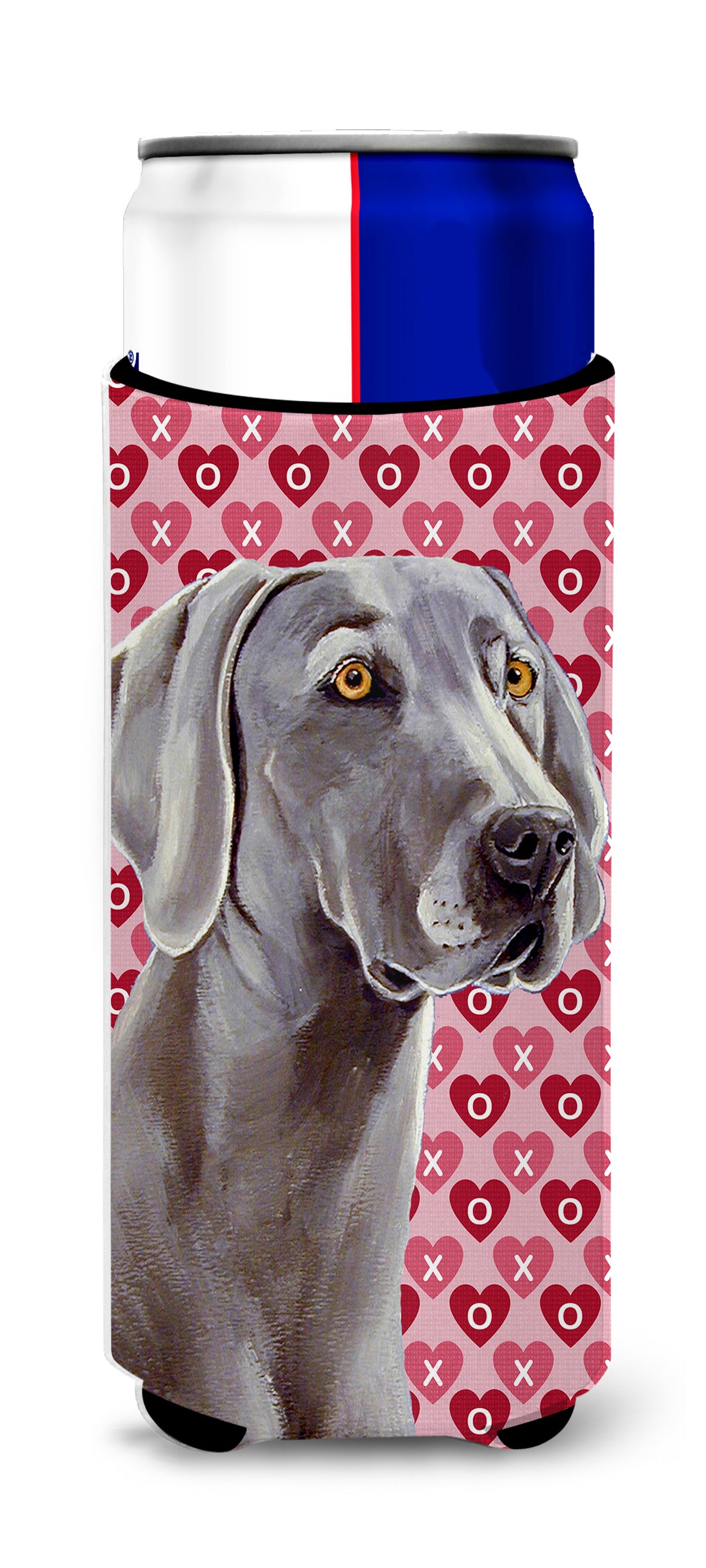 Weimaraner Hearts Love and Valentine&#39;s Day Portrait Ultra Beverage Insulators for slim cans LH9161MUK.