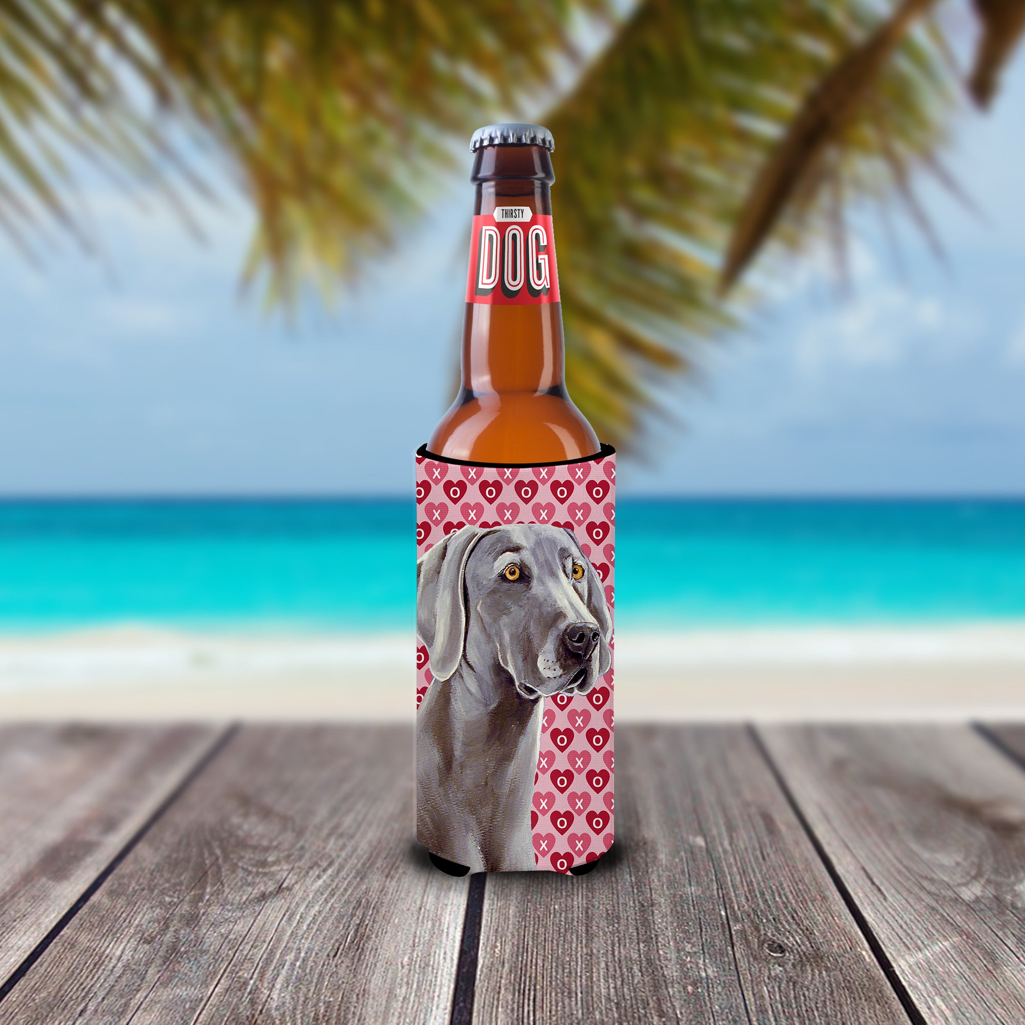 Weimaraner Hearts Love and Valentine's Day Portrait Ultra Beverage Insulators for slim cans LH9161MUK.