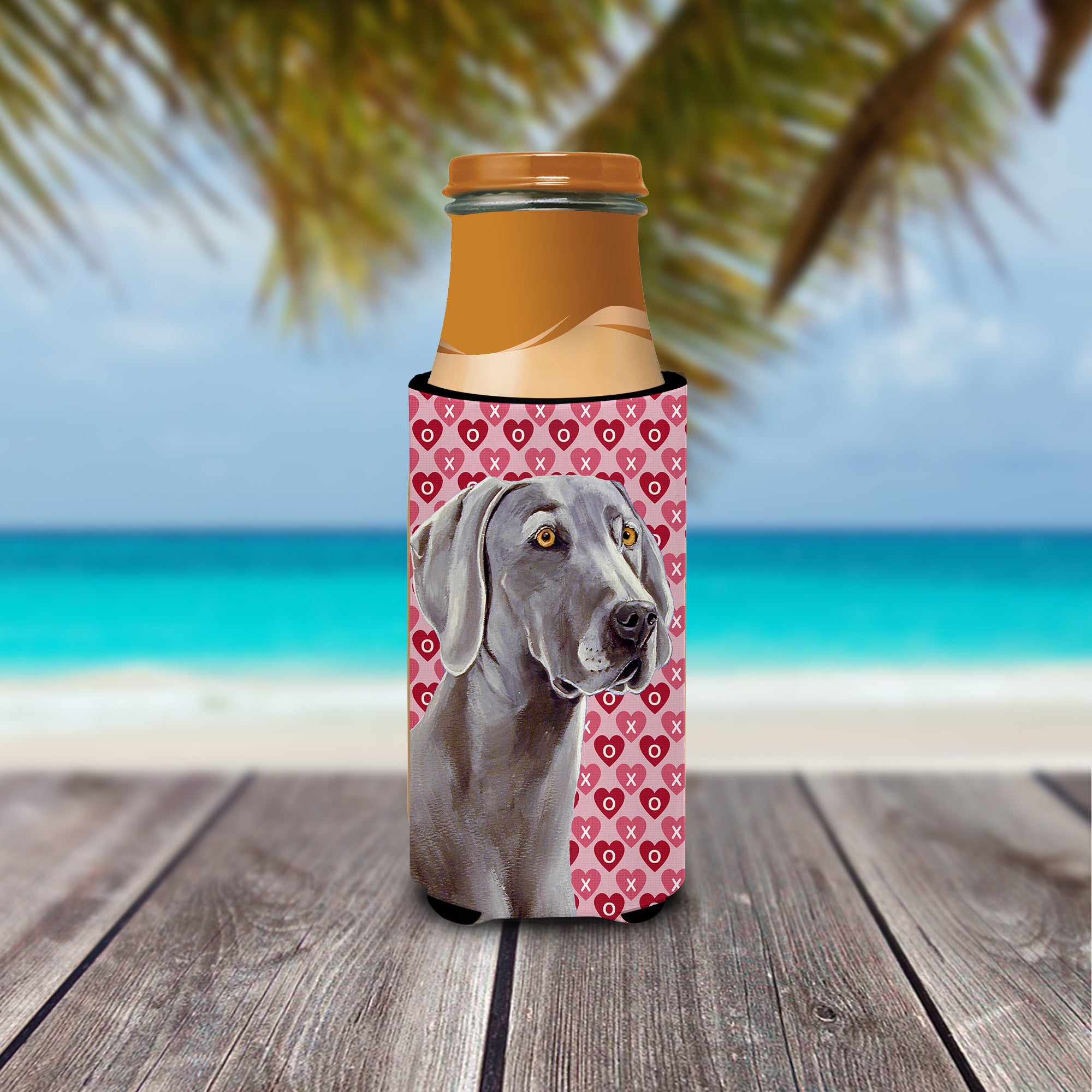 Weimaraner Hearts Love and Valentine's Day Portrait Ultra Beverage Insulators for slim cans LH9161MUK.